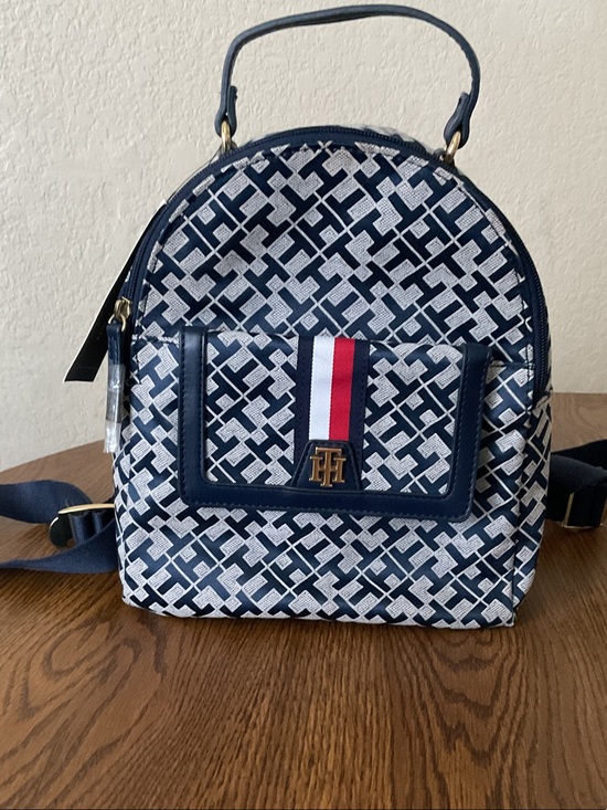 Tommy Hilfiger Handbags - Tommy Hilfiger Navy White Monogram Mini Backpack with Signature Stripe